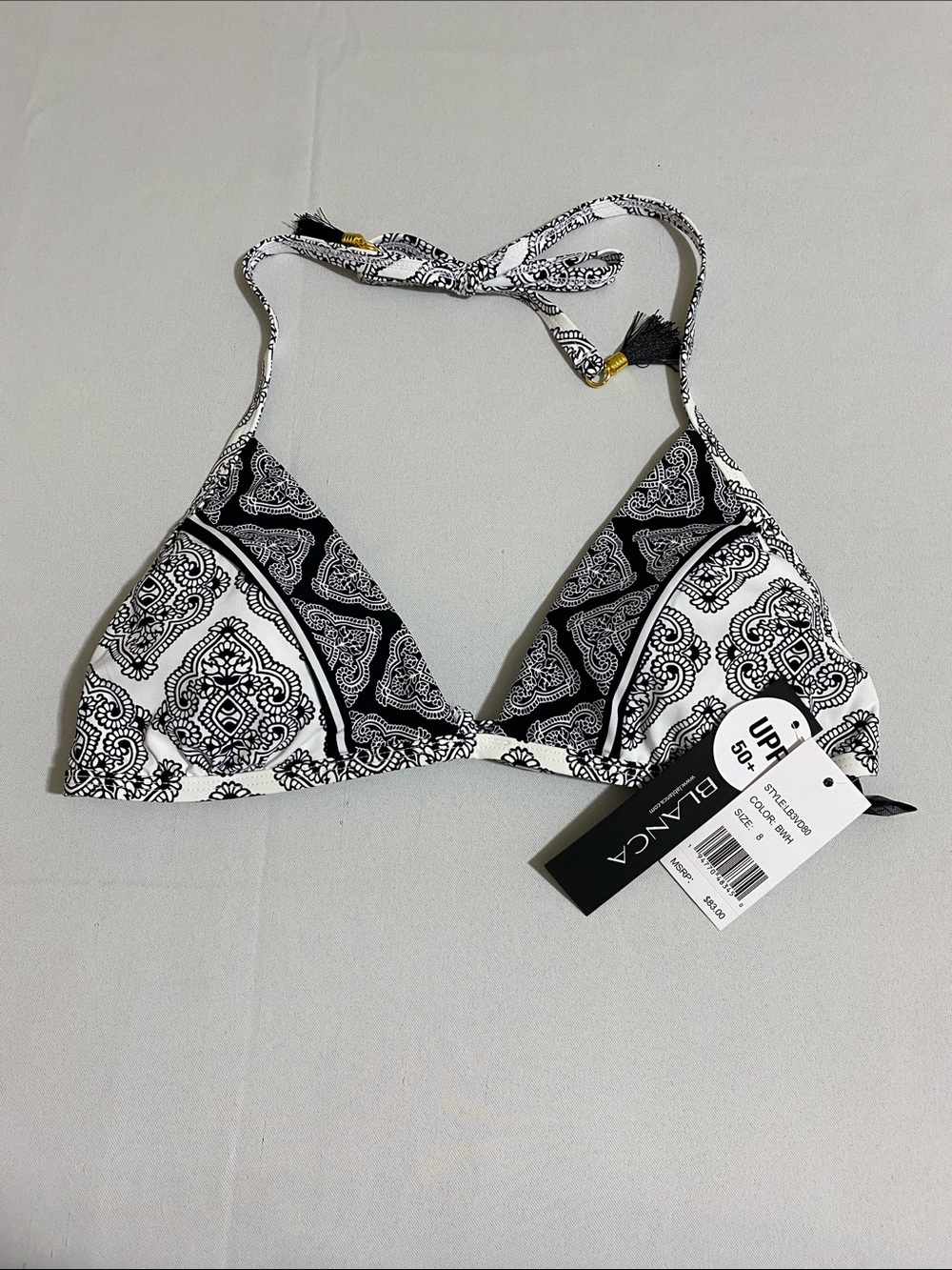 LA BLANCA UPF 50+ Halter Bikini Top w Tassels Size 8